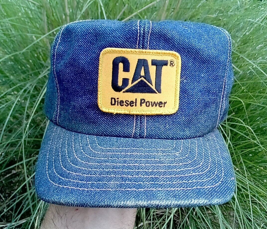Nice Original Vintage Caterpillar CAT Diesel Power Denim Snapback Trucker Hat