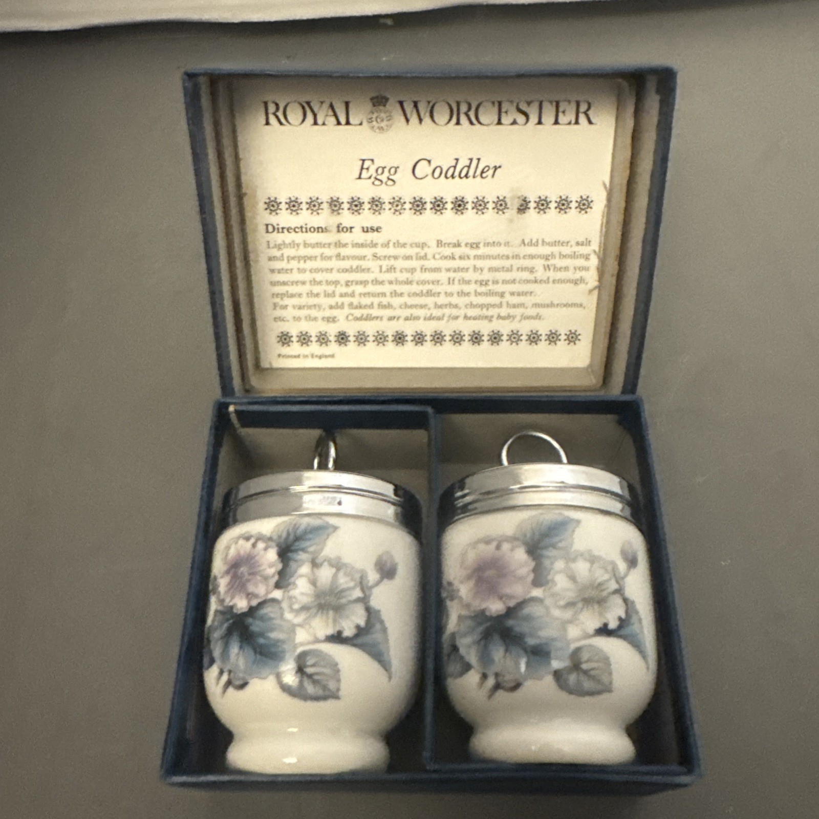 Royal Worcester Egg Coddler Set In Original Box Made In England Porcelain