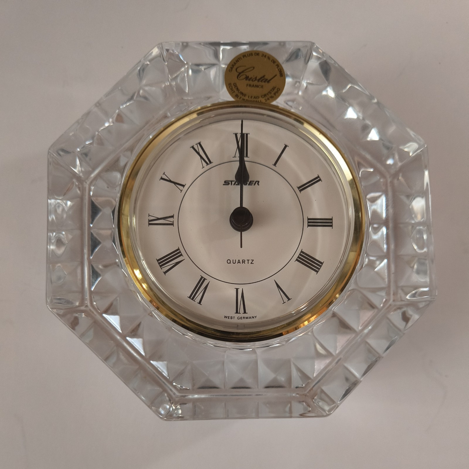 Vintage Staiger Quartz West Germany Lead Crystal France Desk Clock