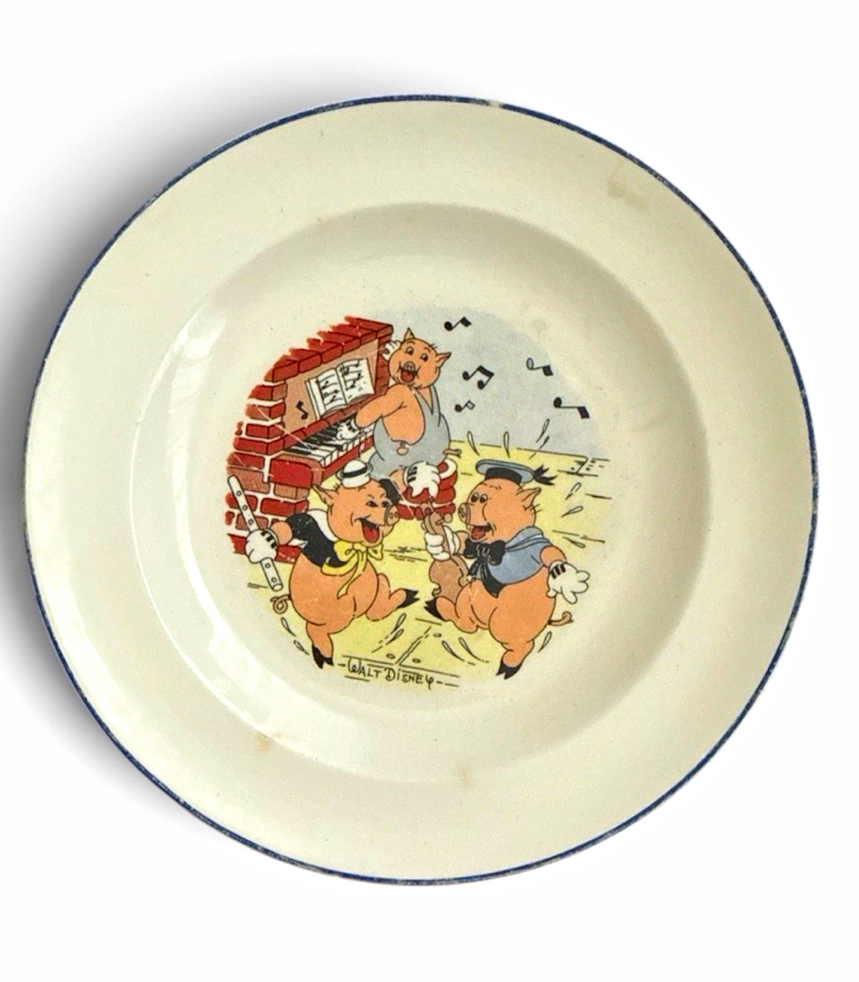 Disney Three Little Pigs Plate Patriot China Blue Rim Made in Japan 1933