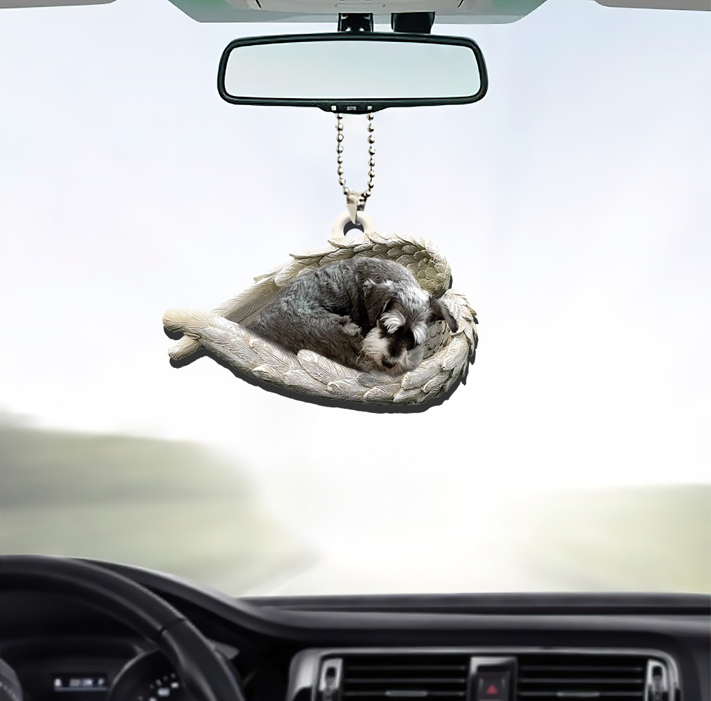 Schnauzer Dog Sleeping Angel Car Ornament, Schnauzer Dog Angel Wings Ornament Schnauzer Dog Sleeping Angel Car Ornament, Schnauzer Dog Angel Wings Ornament