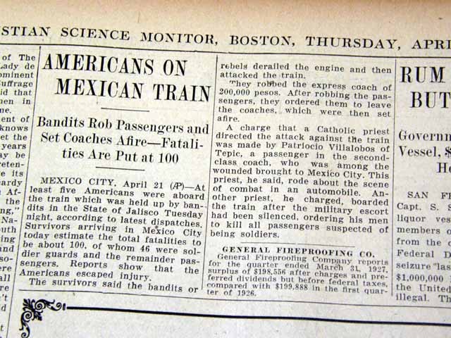 Cristero War Jaisco Mexico Jose Reyes Vega TRAIN MASSACRE Soldiers1927 Newspaper