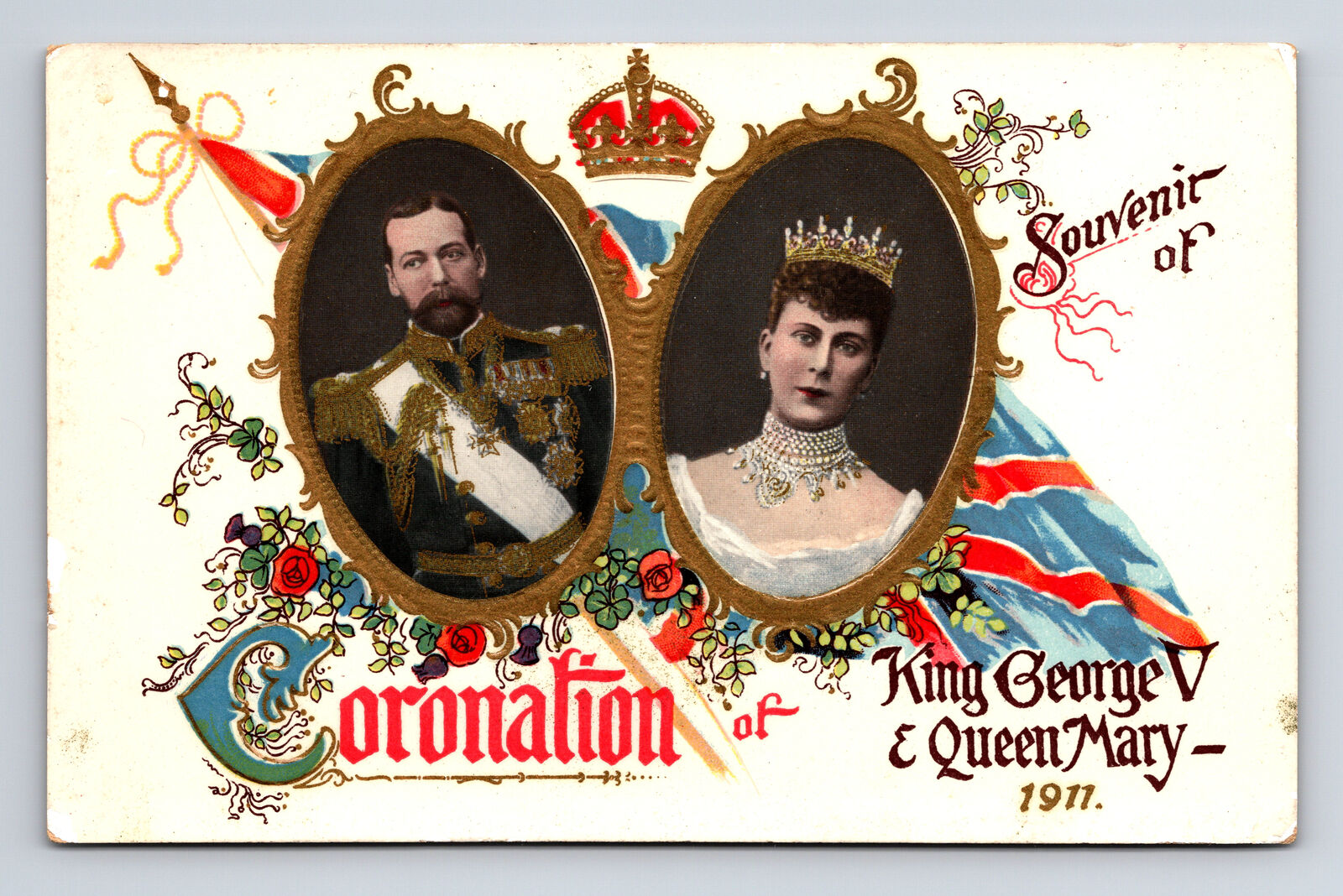 c1911 Coronation King George V & Queen Mary Souvenir Gel Postcard