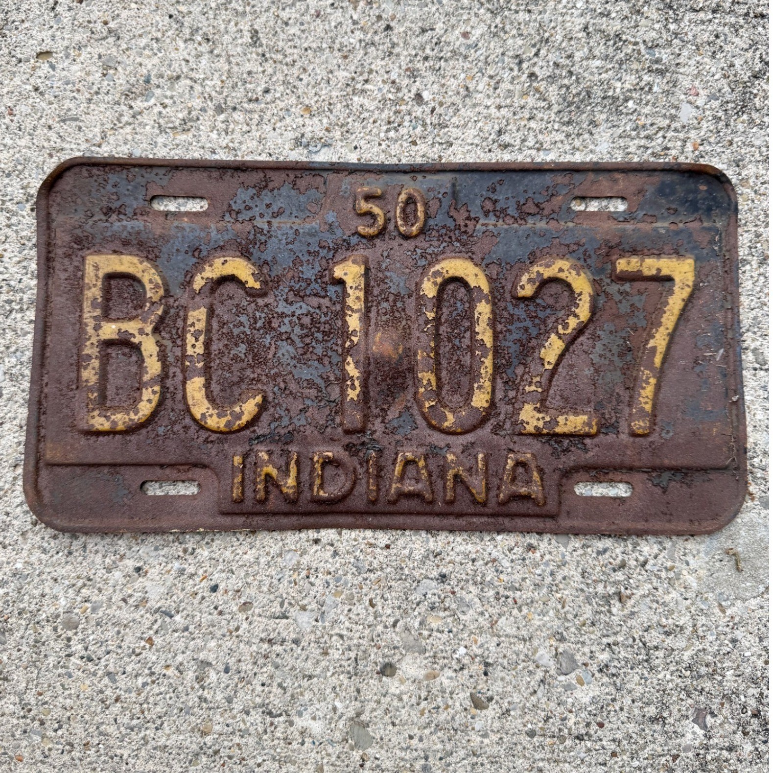 Vintage 1950 Indiana License Plate BC 1027 Rustic Antique Collectible Decor