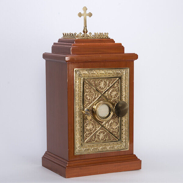 WOOD AND BRASS EXPOSITION TABERNACLE WITH 2 3/4\