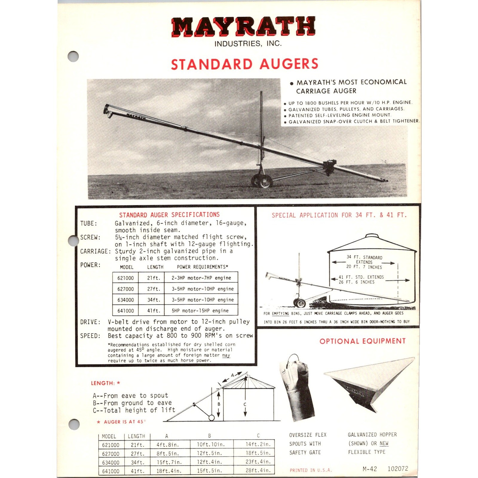 Mayrath Industries Inc. Standard Augers Vintage Farming Leaflet SJ21