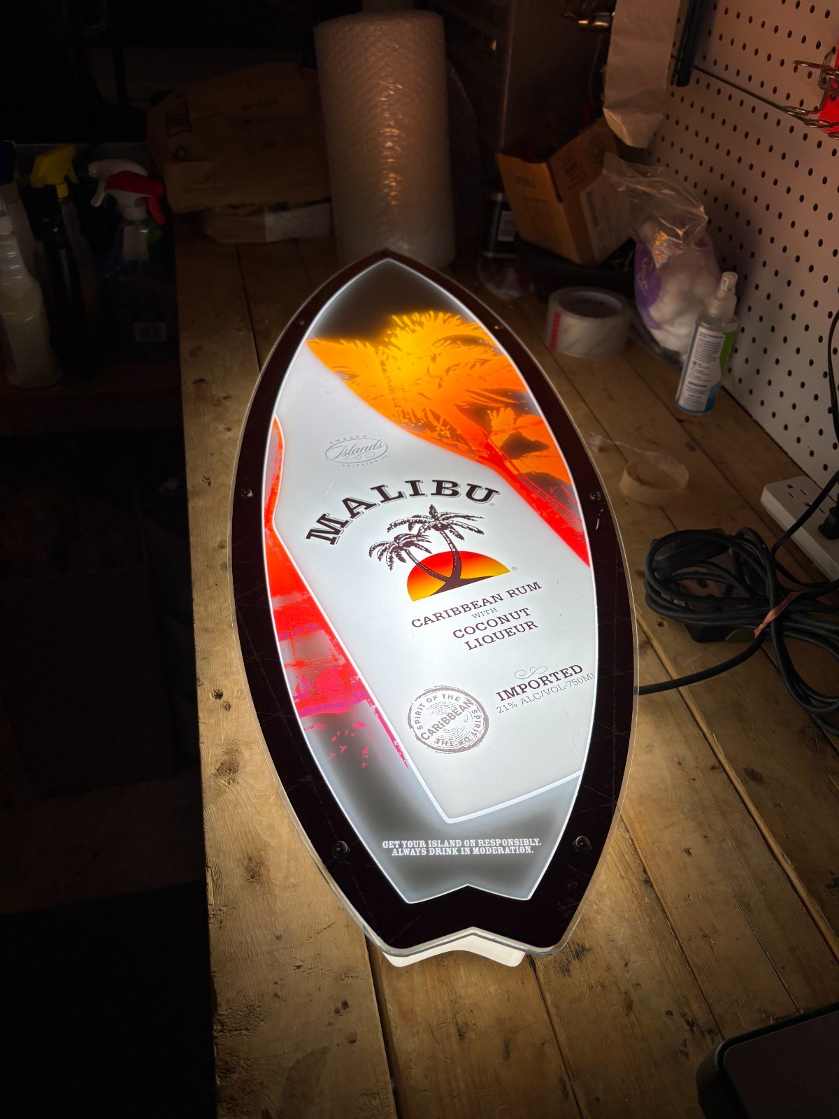 MALIBU RUM SURFBOARD LIGHTED WALL BAR DECOR