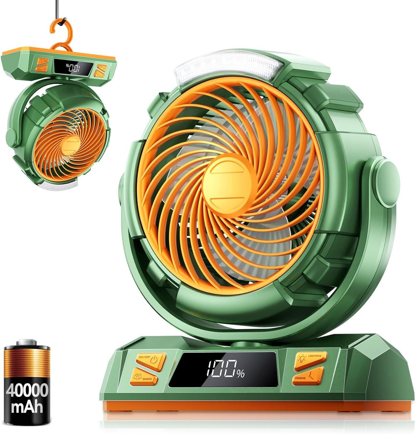 LED Fan with Light, 40000mAh Rechargeable Battery Powered Outdoor