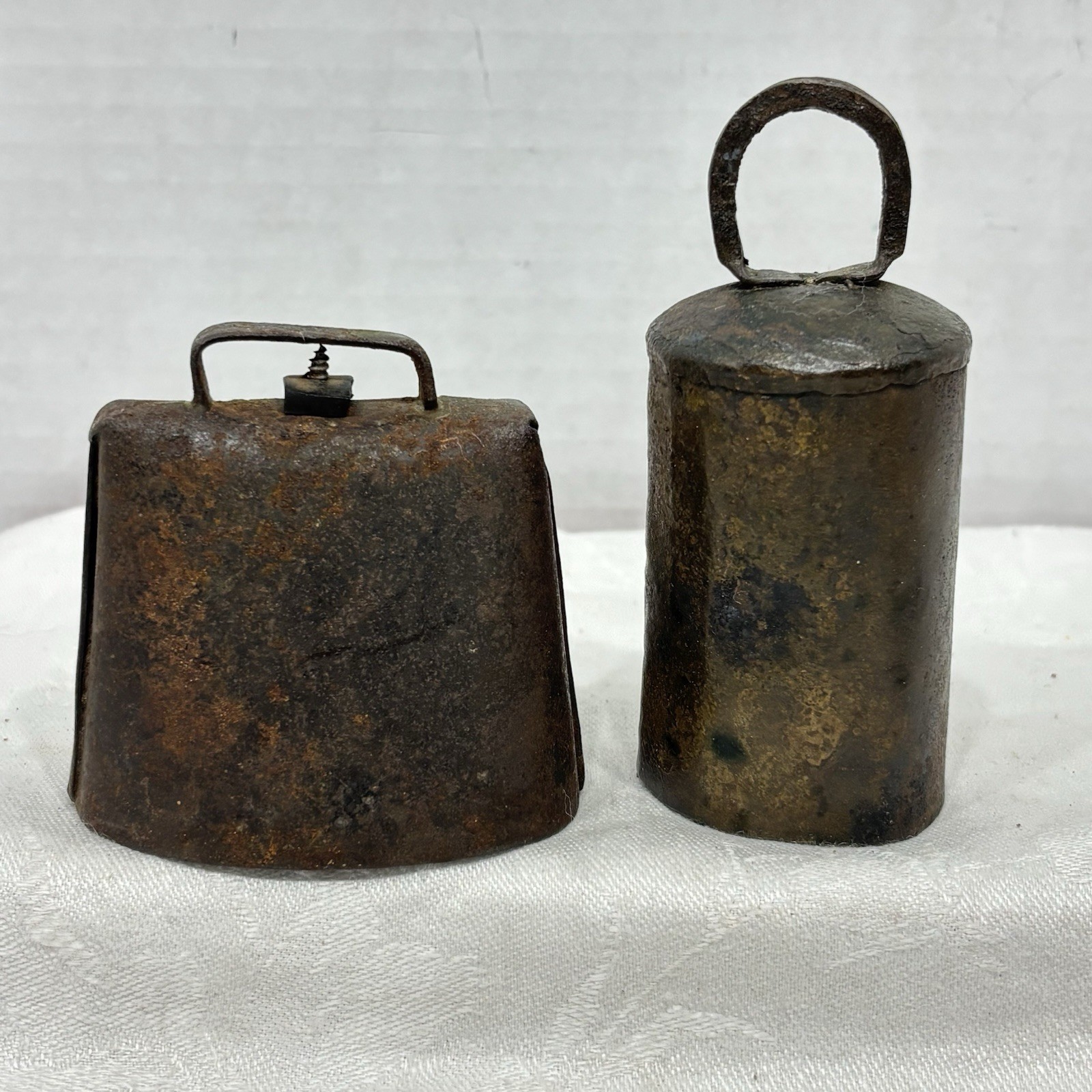 Antique Rustic Farm House Bells – Set of 2 Antique Metal Cow Goat Sheep Decor