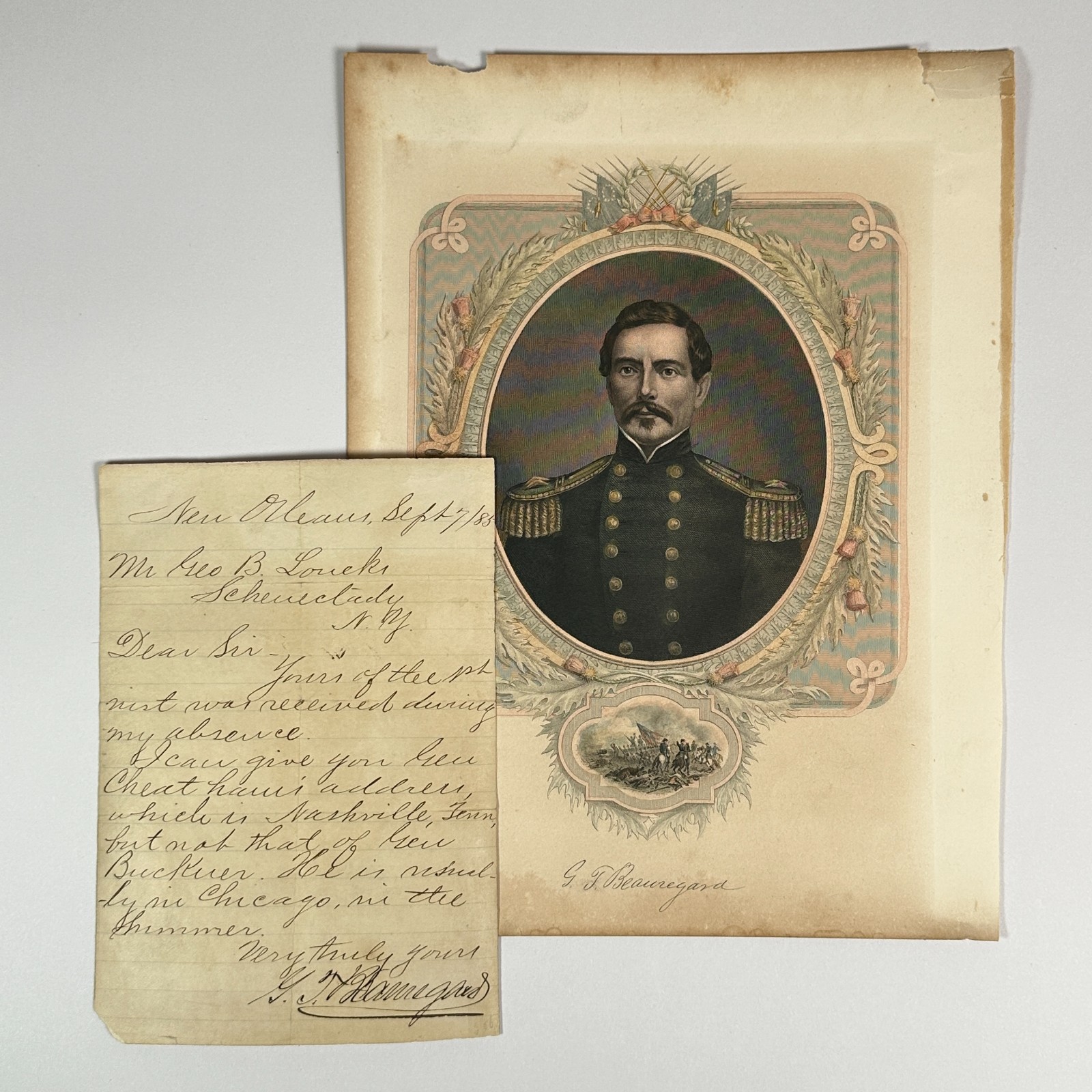 Civil War General P. G. T. Beauregard Signed Letter (ALS) + Engraved Portrait