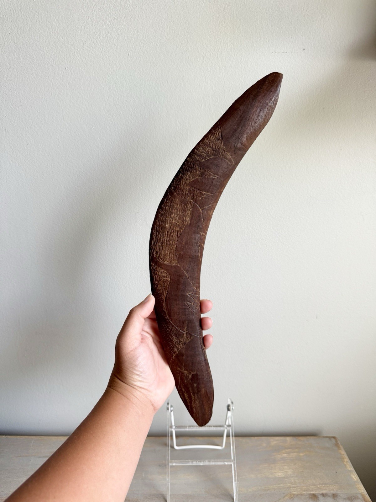 Vintage Australian Aboriginal Wooden Boomerang Hand Carved  Outback Mulga