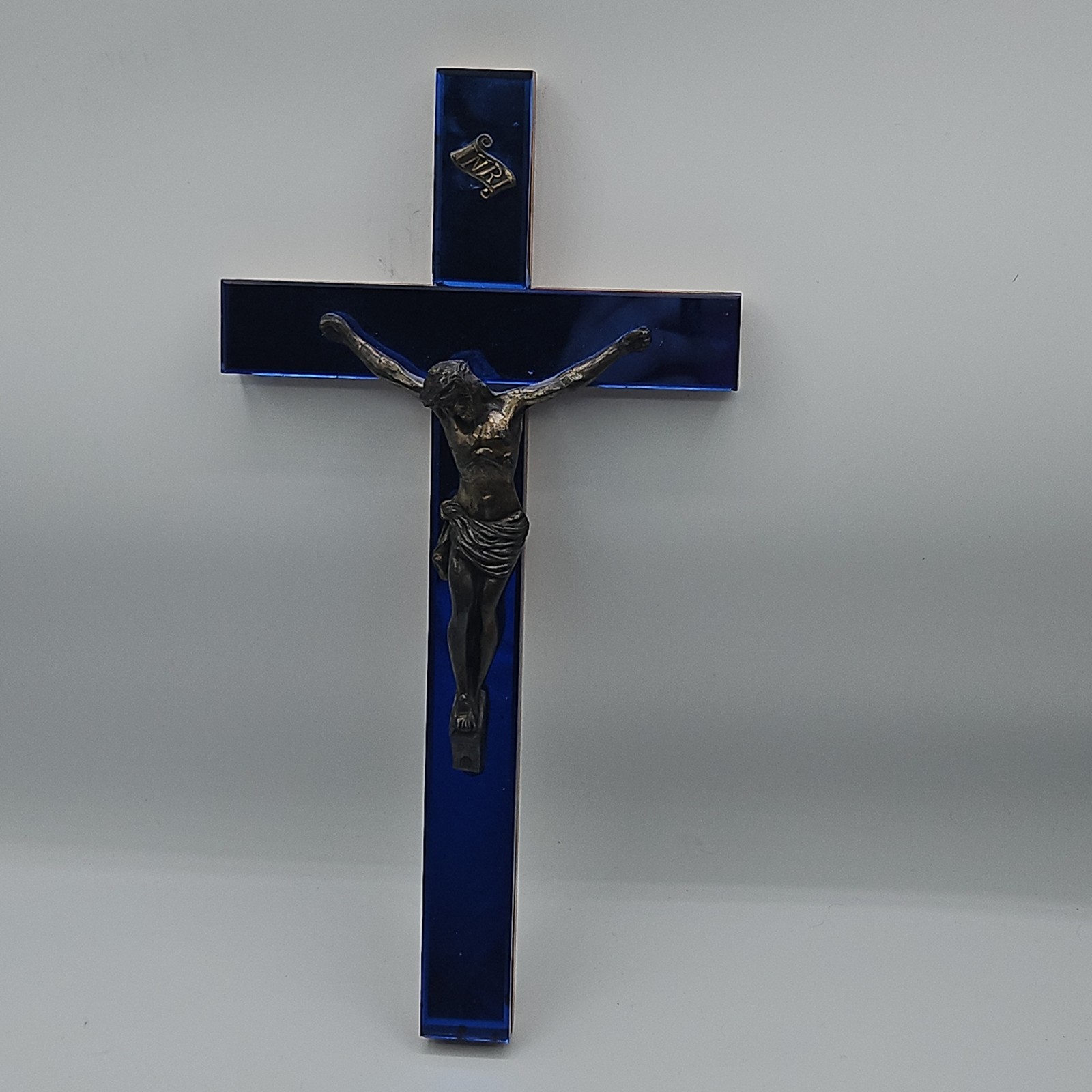 Art Deco 1930's Cobalt Blue Mirror Crucifix 8'' Art Deco 1930's Cobalt Blue Mirror Crucifix 8''