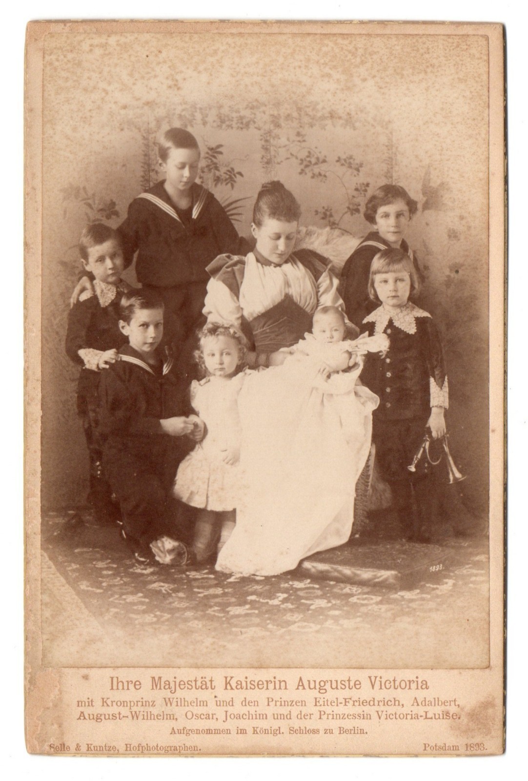 1893 Cabinet Card Photo Kaiser Wilhelm II Wife Augusta Victoria & Children Royal