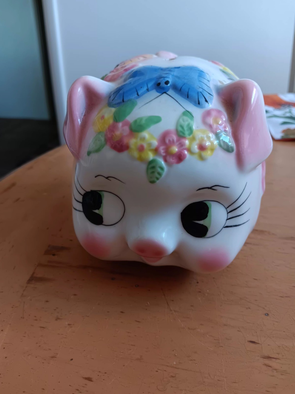 Vintage Adorable Hand-painted Ceramic Piggy Bank NO Stopper