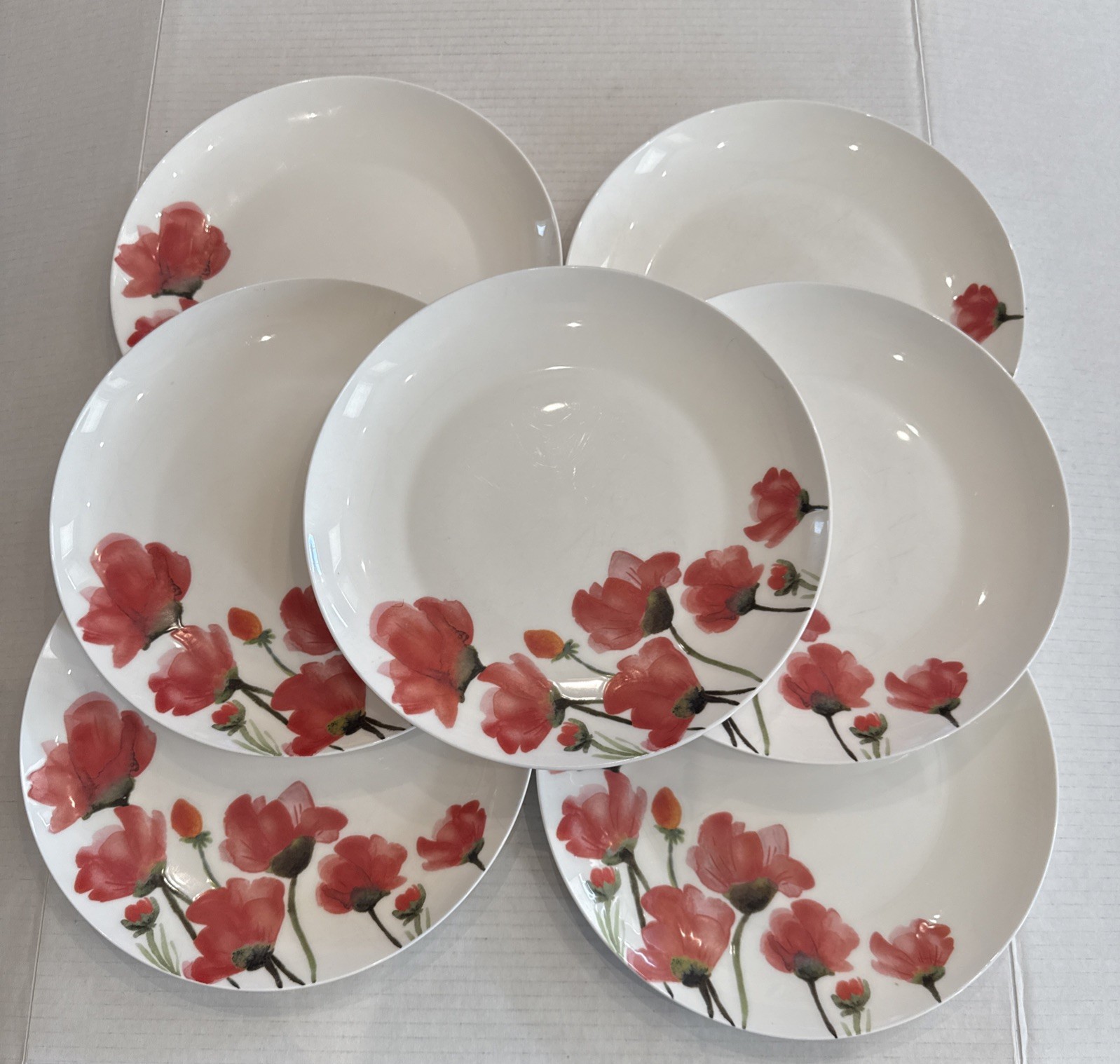 Mikasa Keira Red Flower 10 1/4” Dinner Plate Dish Set of 7 Seven