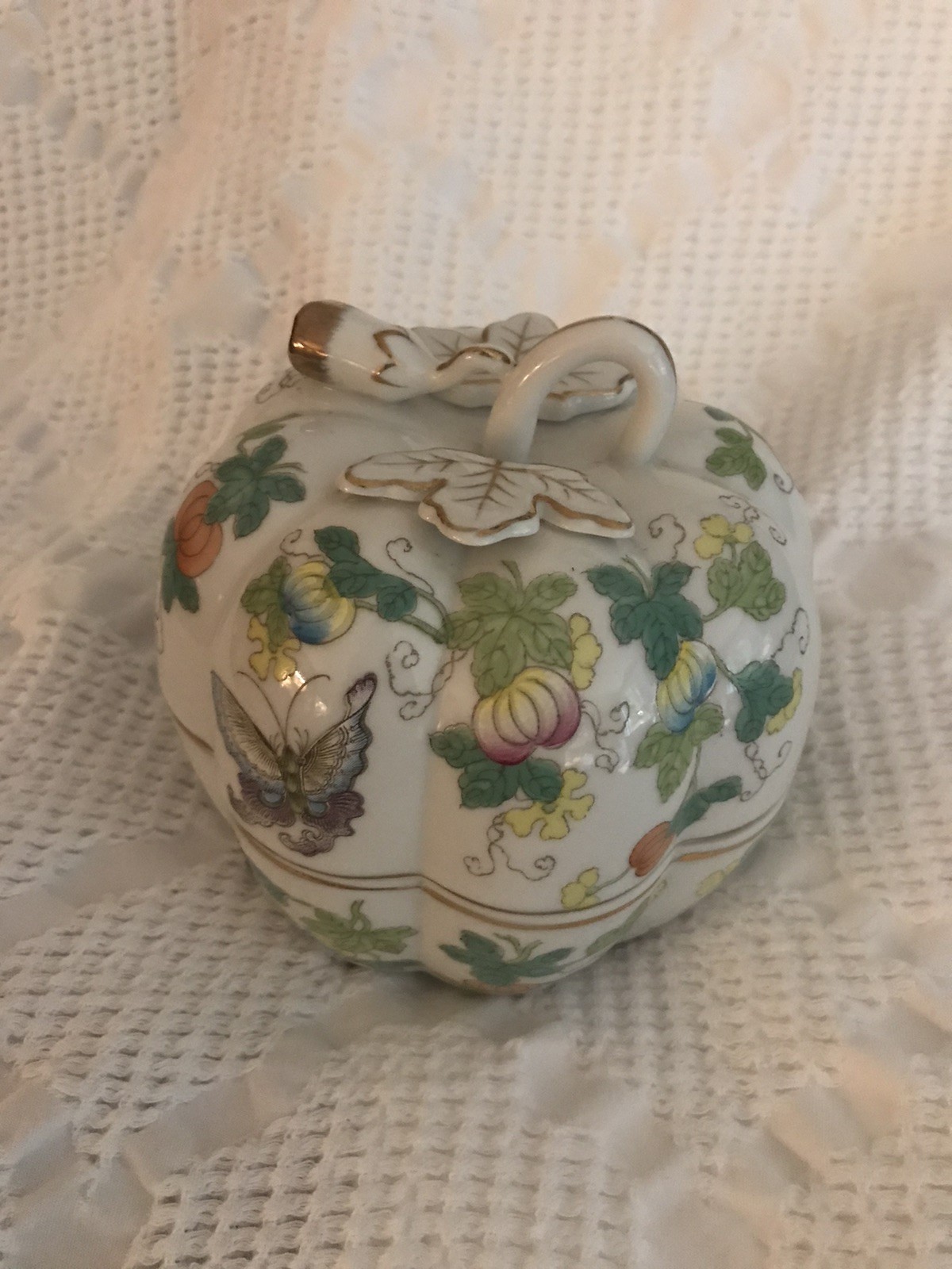 Andrea By Sadek Porcelain Pumpkin Lidded Candy Dish