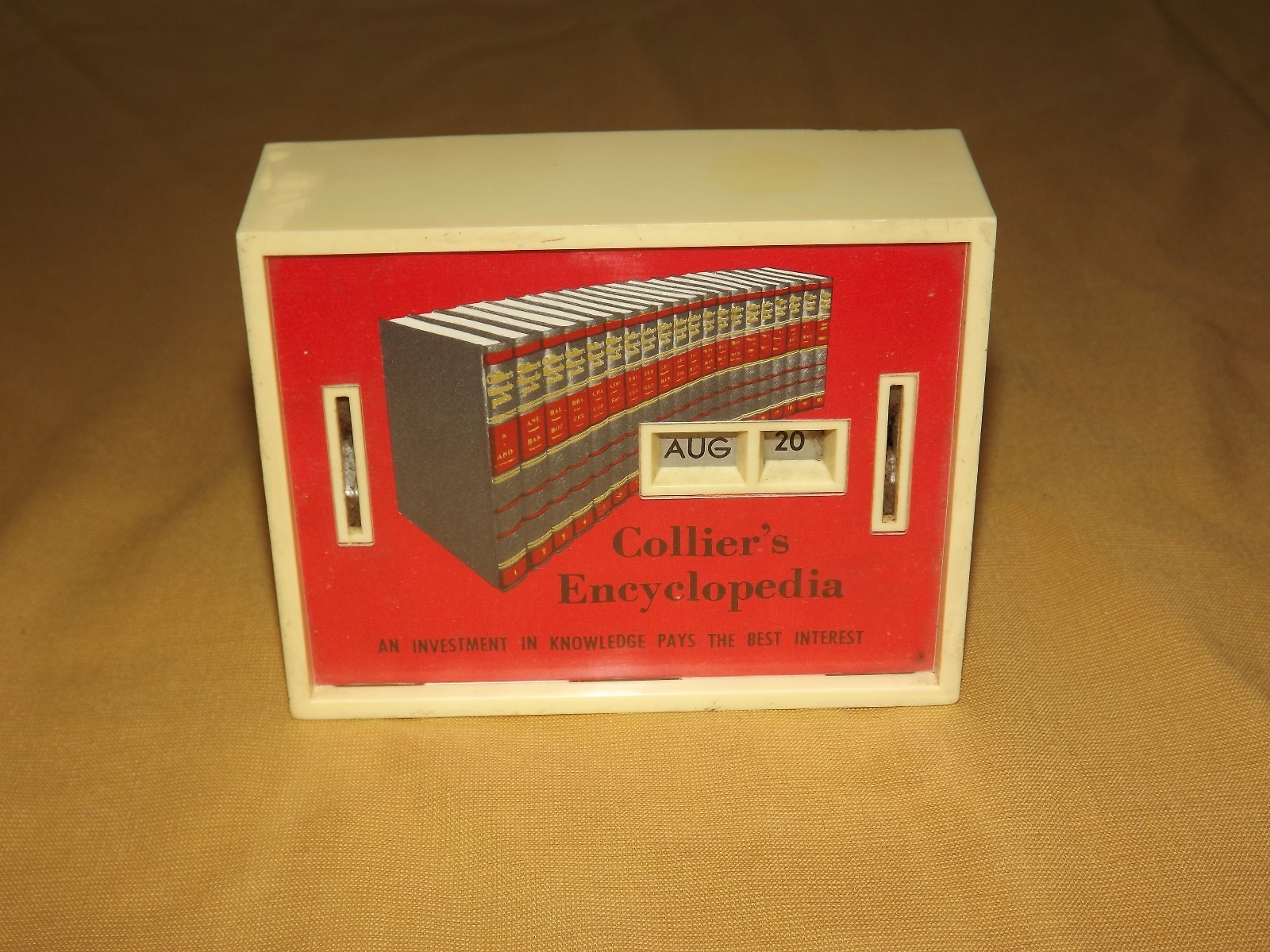 VINTAGE COLLIER\'S ENCYCLOPEDIA CALENDAR ALL COIN BANK