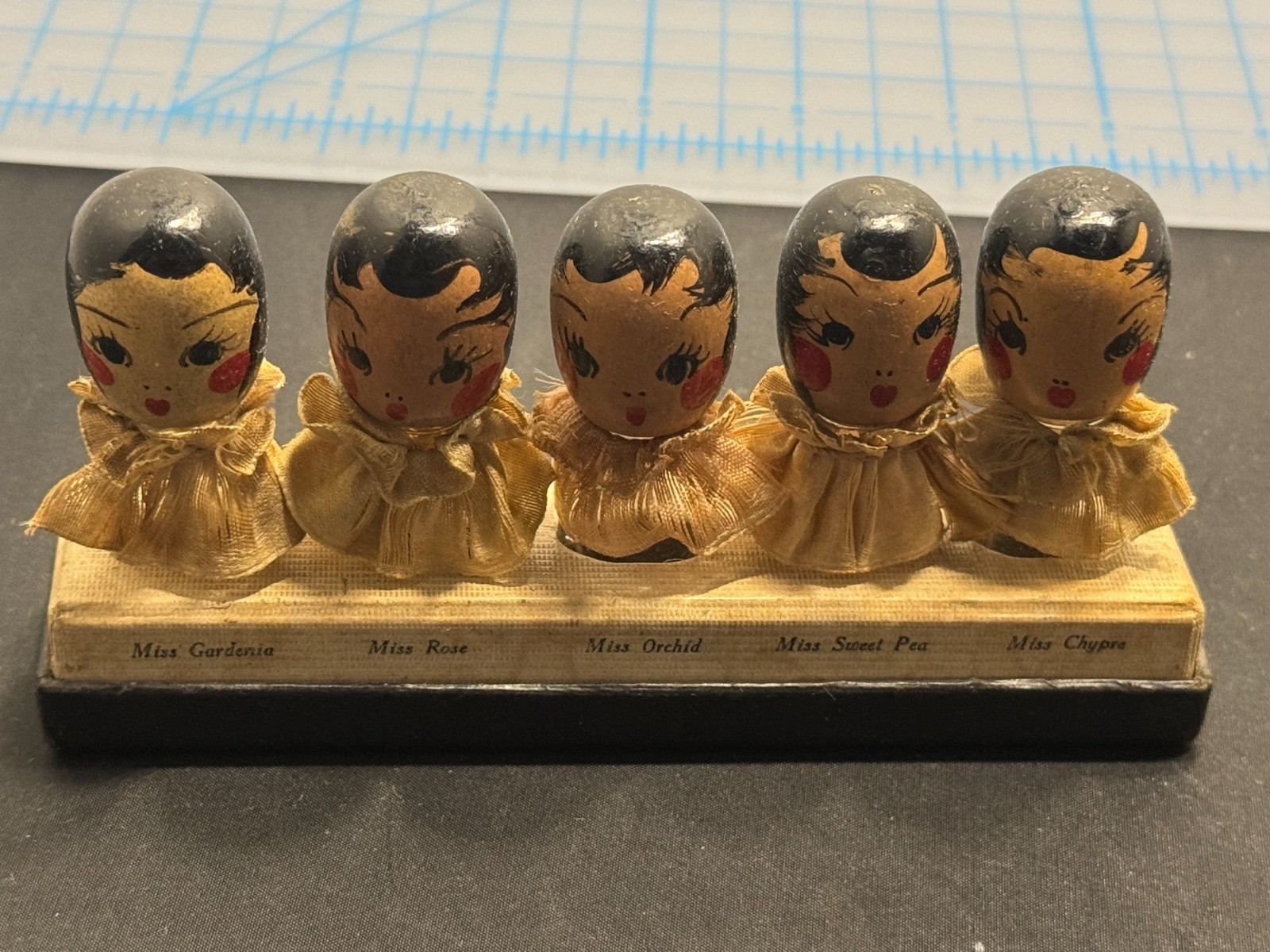 F-151 Floral Quintuplets Karoff  Vintage Antique Lady Painted Perfume Bottles