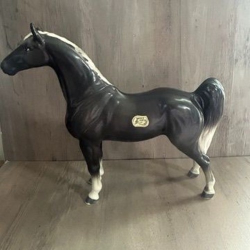 Vintage Lefton Saddle Horse Figurine Black & White Ceramic 8\