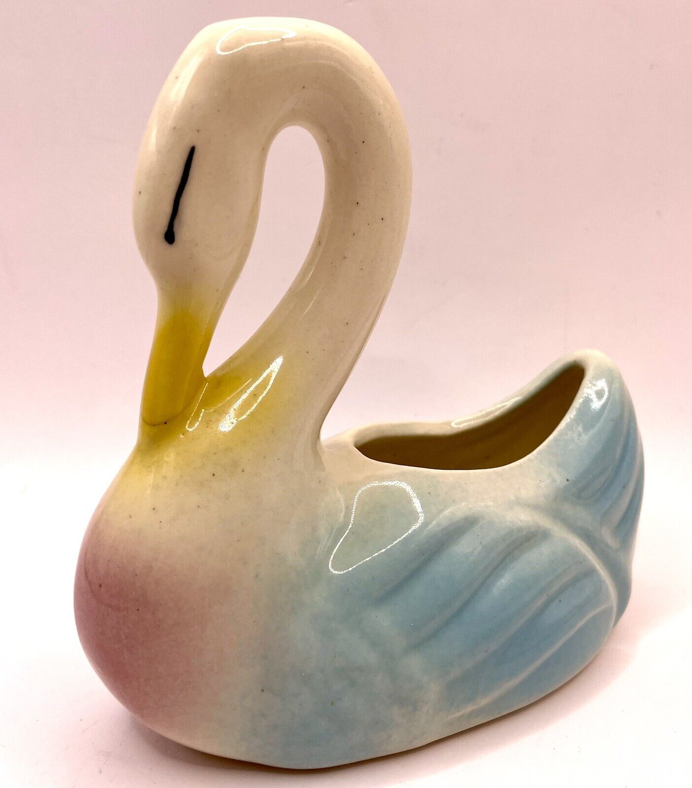 Vintage Retro Swan Planter Vase MCM Pastels Blue Pink Yellow Ceramic