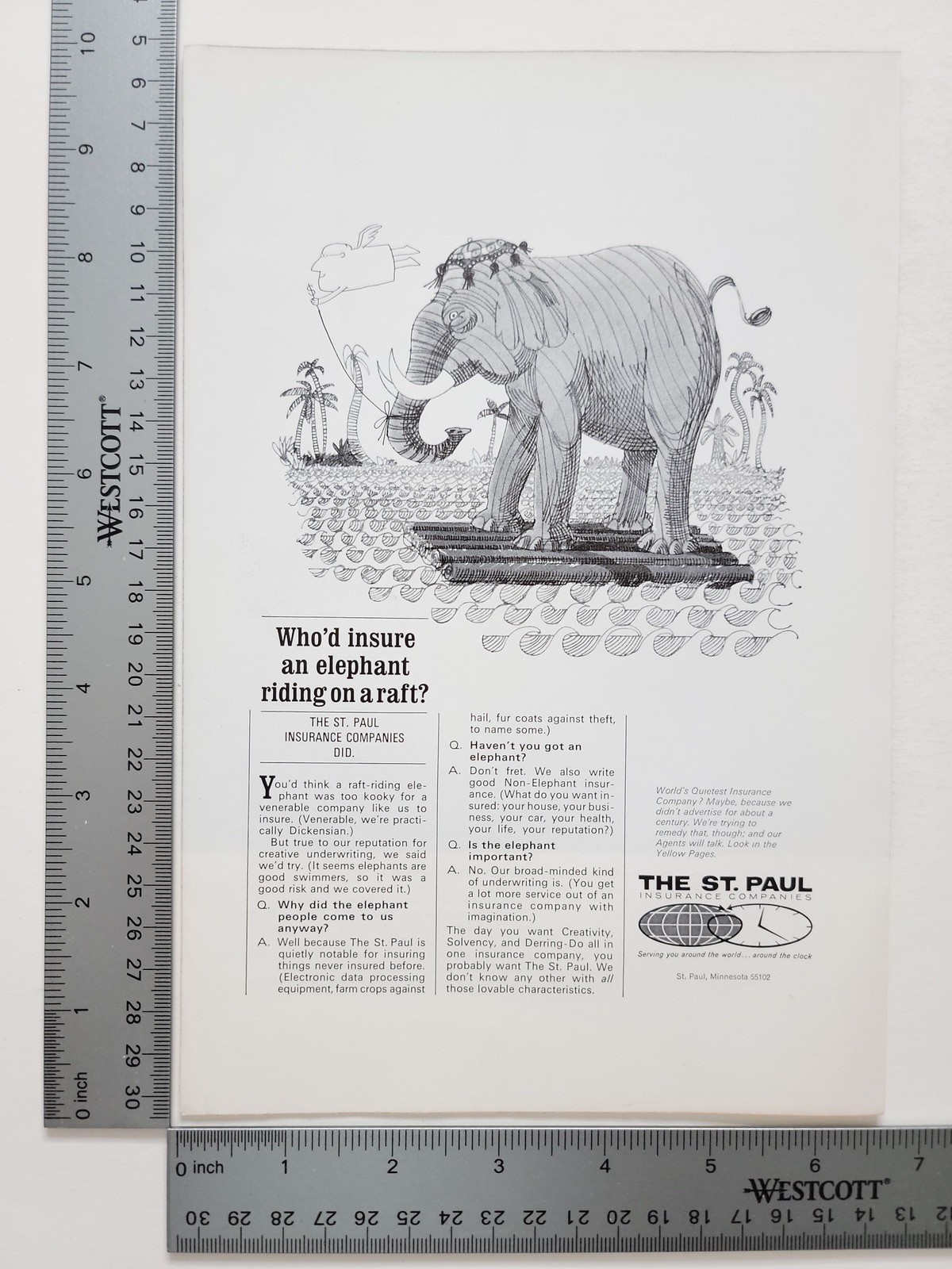 The St. Paul Insurance Companies Elephant Print Ad / Poster Authentic Promo Art