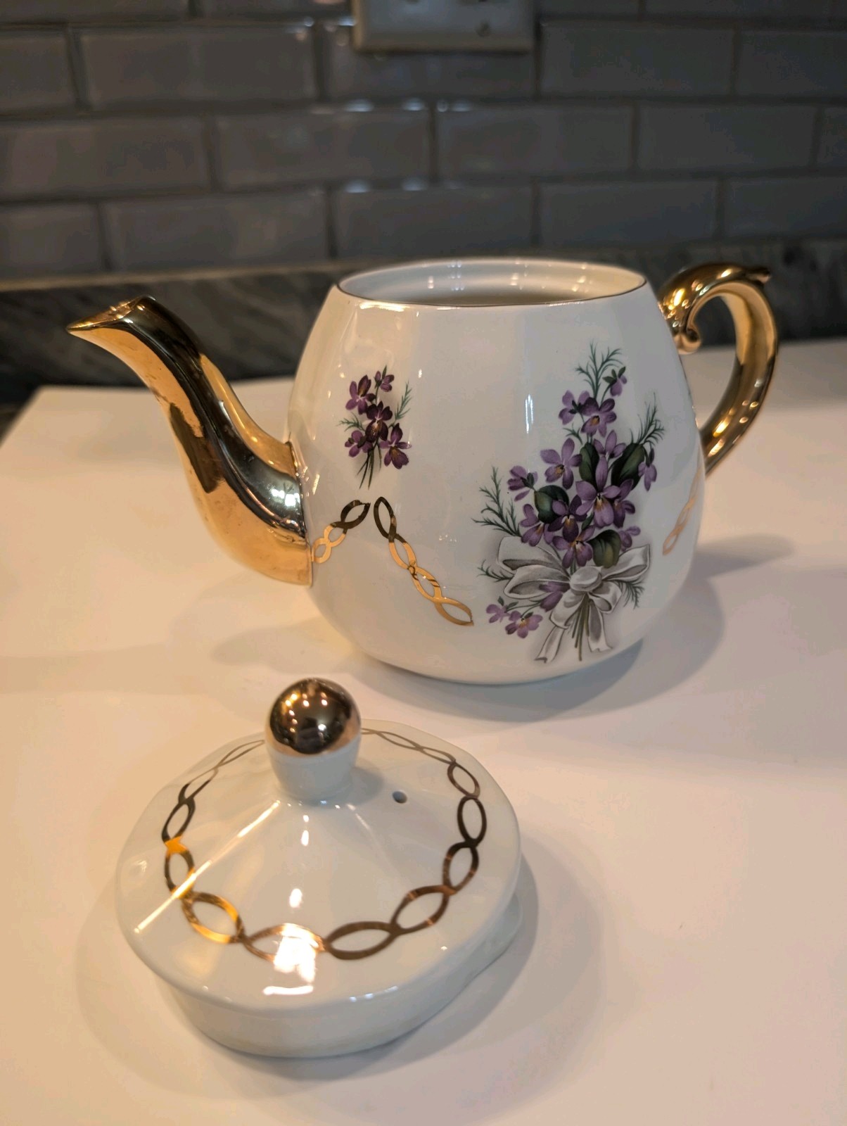 Vintage Ellgreave Div of Wood & Sons Ironstone Teapot England With Flowers