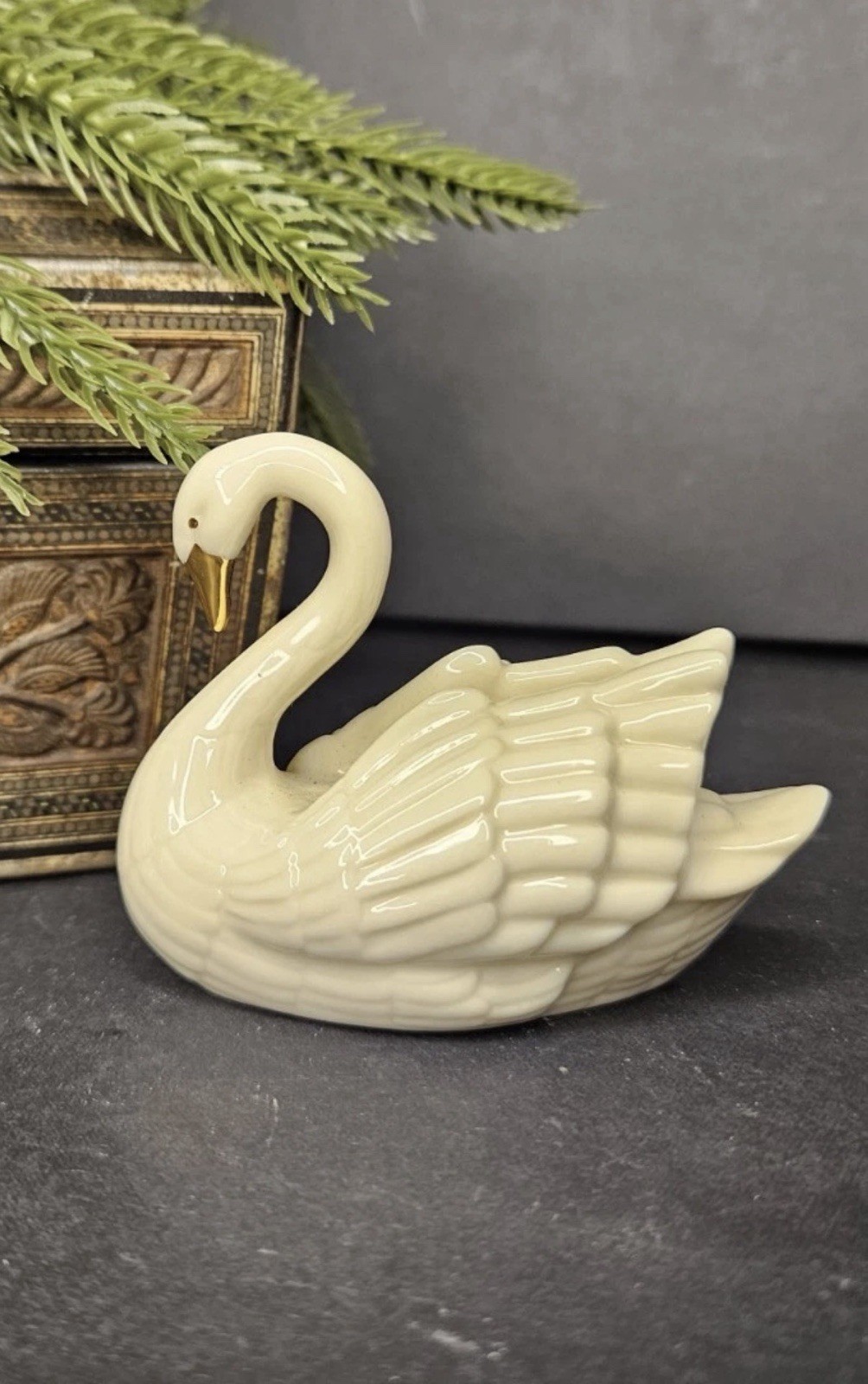 Vintage Lenox Swan Place Card Holder Cake Topper Porcelain 24K Gold