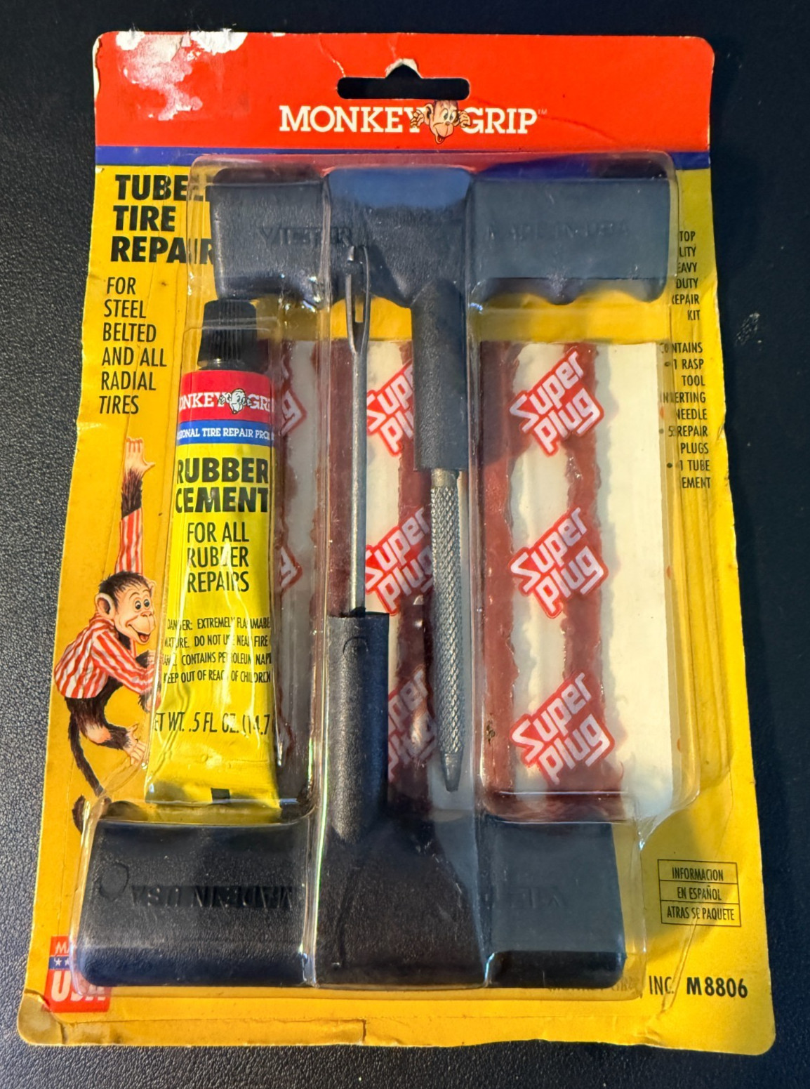 Monkey Grip M8806  Tubeless Tire Repair Kit Rasp Needle Plugs & Rubber Cement