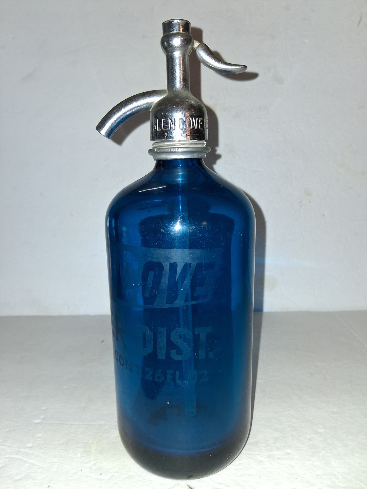 Vintage Cobalt Blue Seltzer Bottle  Glen Cove Beer Distributor N.Y. 26 Fluid OZ