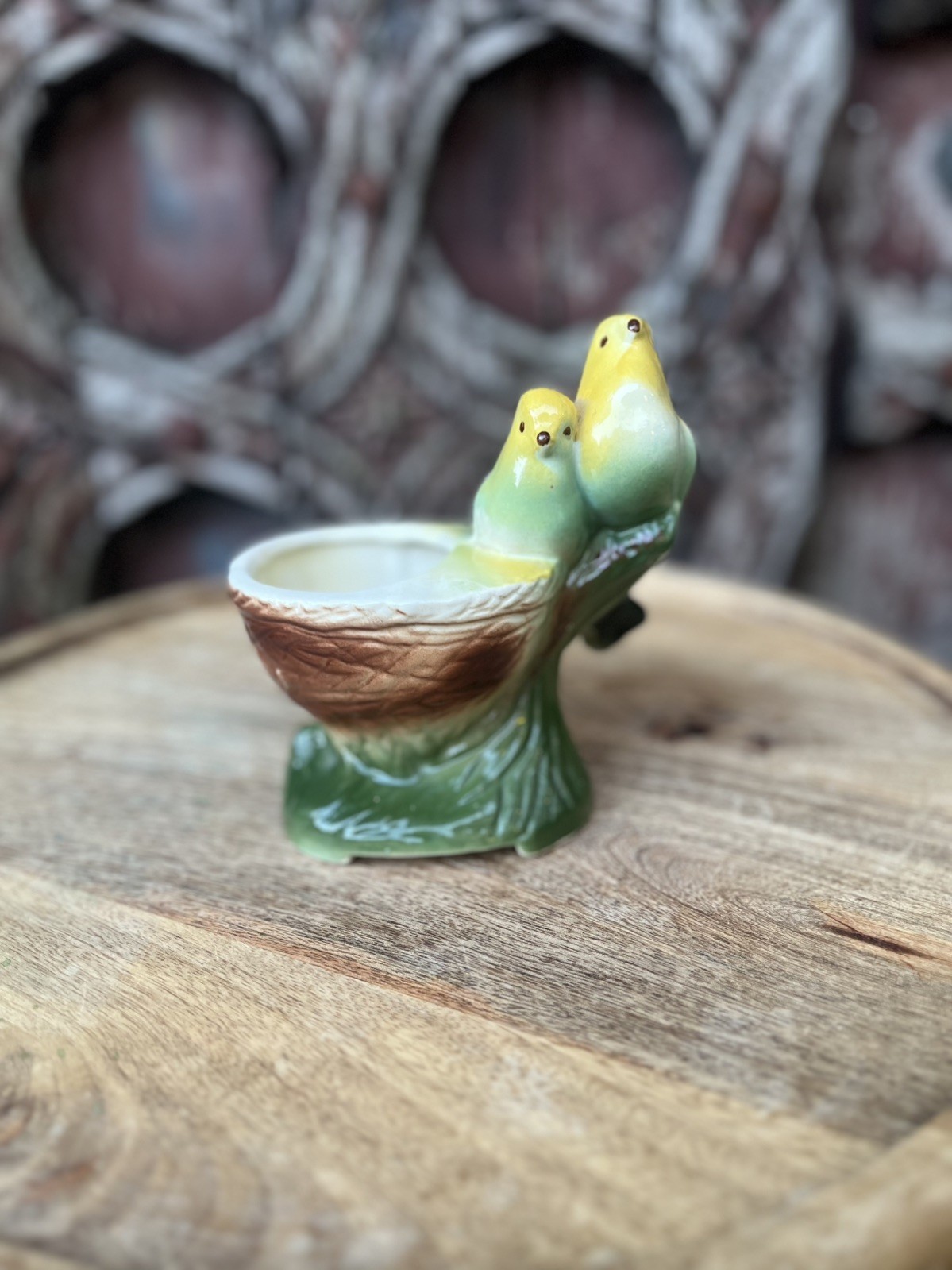 Vintage Mid Century Modern American Bisque Ceramic Love Birds Planter