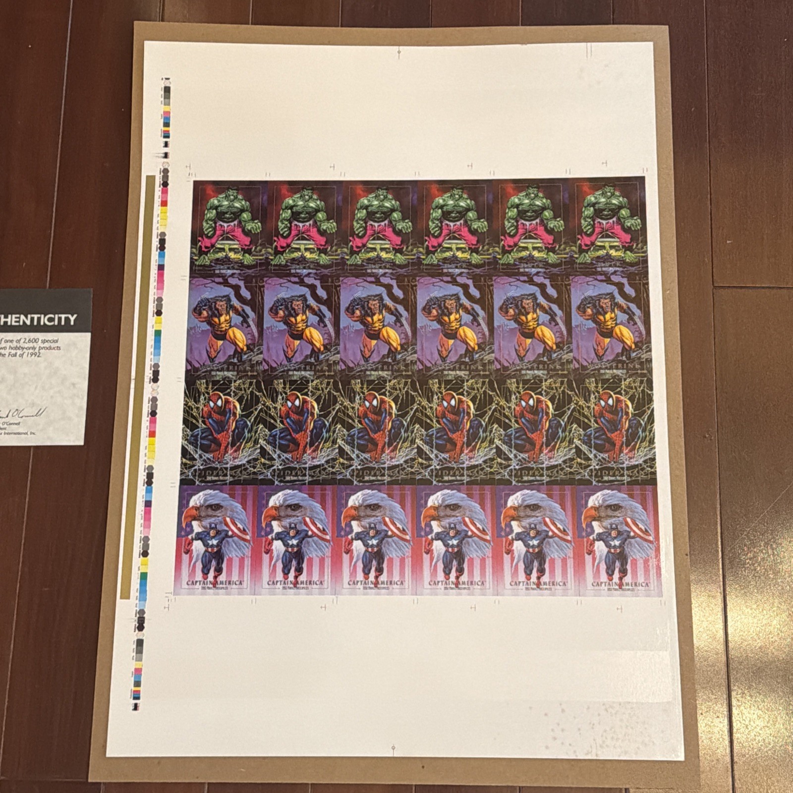 1992 Marvel Masterpieces Trading Card Promos Uncut Press Sheet with COA RARE