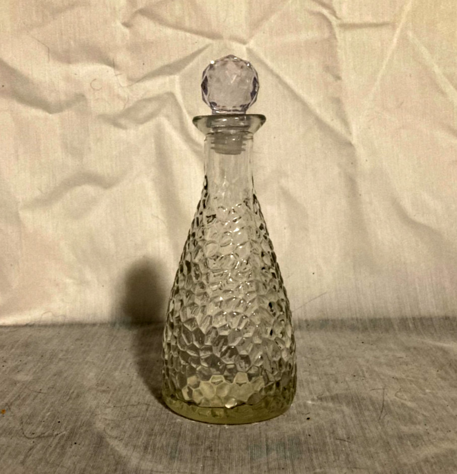 Vintage Clear Glass Apothecary / Medicine Bottle w/ Ball Diamond Stopper - New