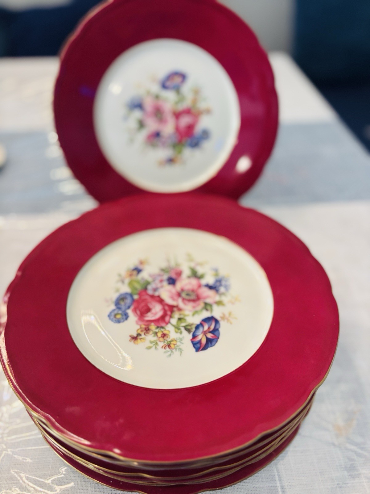 Vintage Baronet F & B Made In Bohemia Czechoslovakia Floral Scalloped Edge Plate