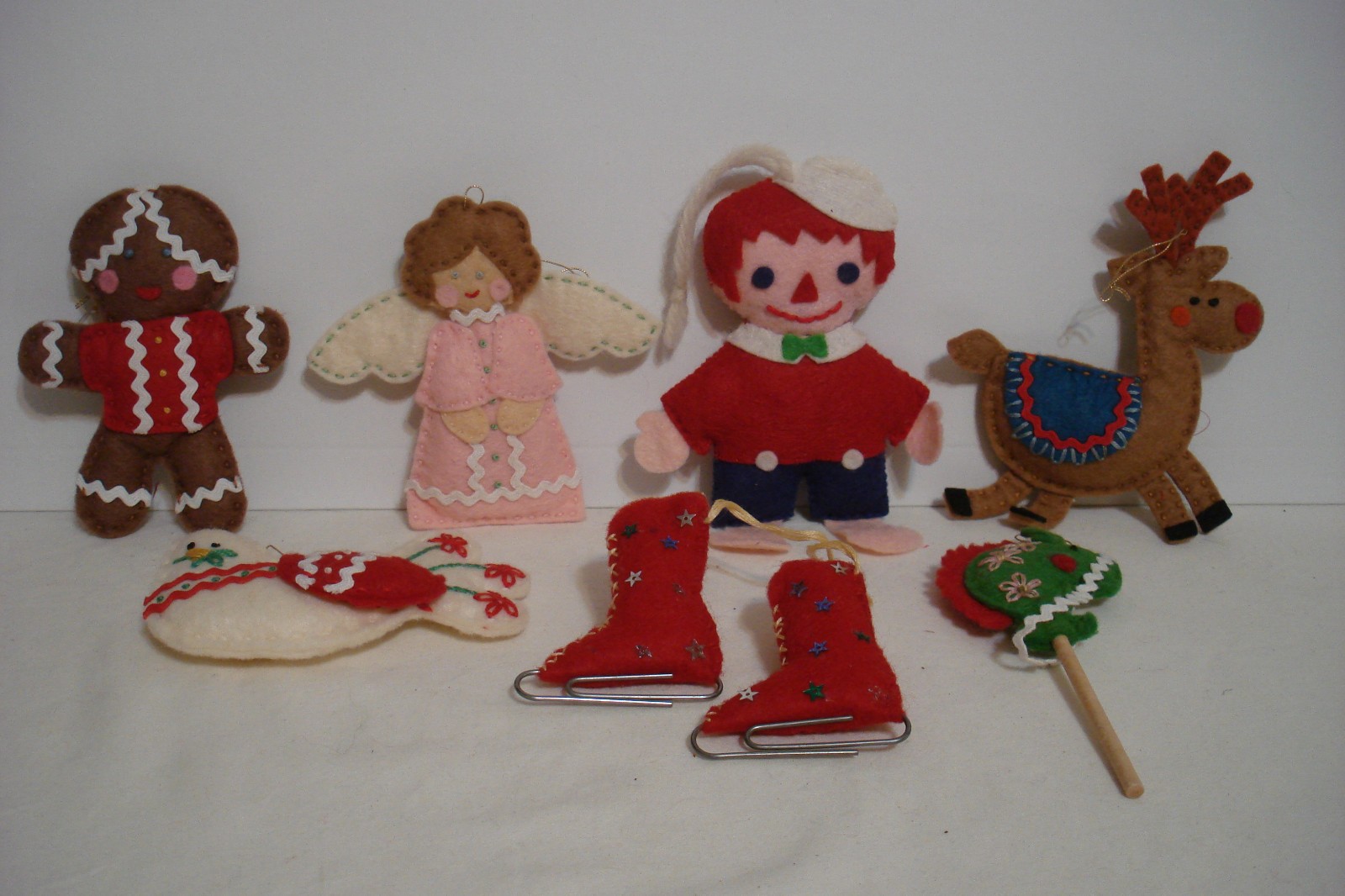Vintage Handmade Felt Christmas Ornaments Lot of 7 Kitsch Mid-Century Style