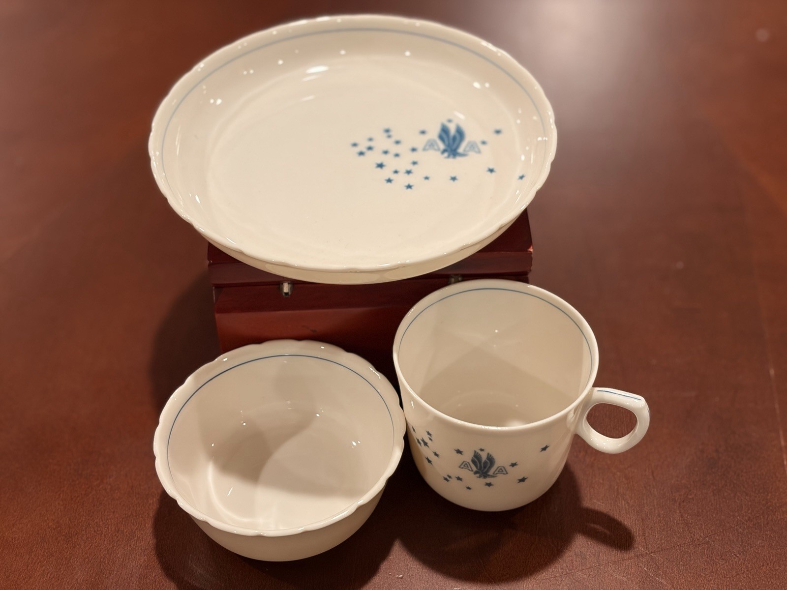 Rare 1940s American Airlines AA Flagship Syracuse China Airlite 3 Pc Dinner Set