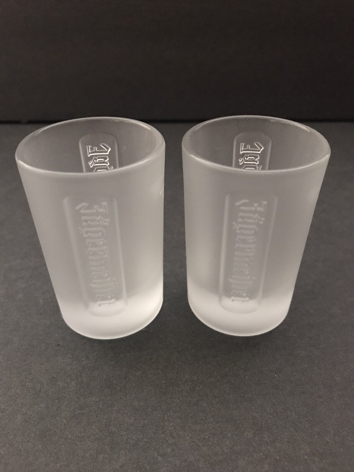 (Set of 2) JAGERMEISTER Frosted Glass Shot Glasses With Embossed Logo 1oz