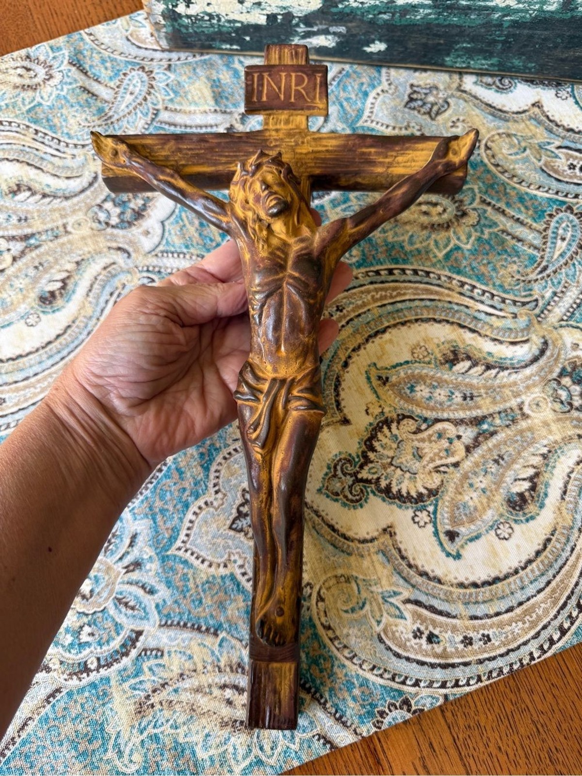 Crucifix Wall Cross Mexican Ceramic Jesus Christ INRI Vintage Large
