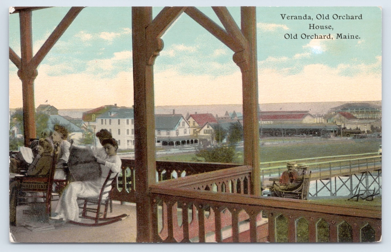 Orchard Beach Maine Old Orchard House Hotel Veranda Scene c1910 Postcard