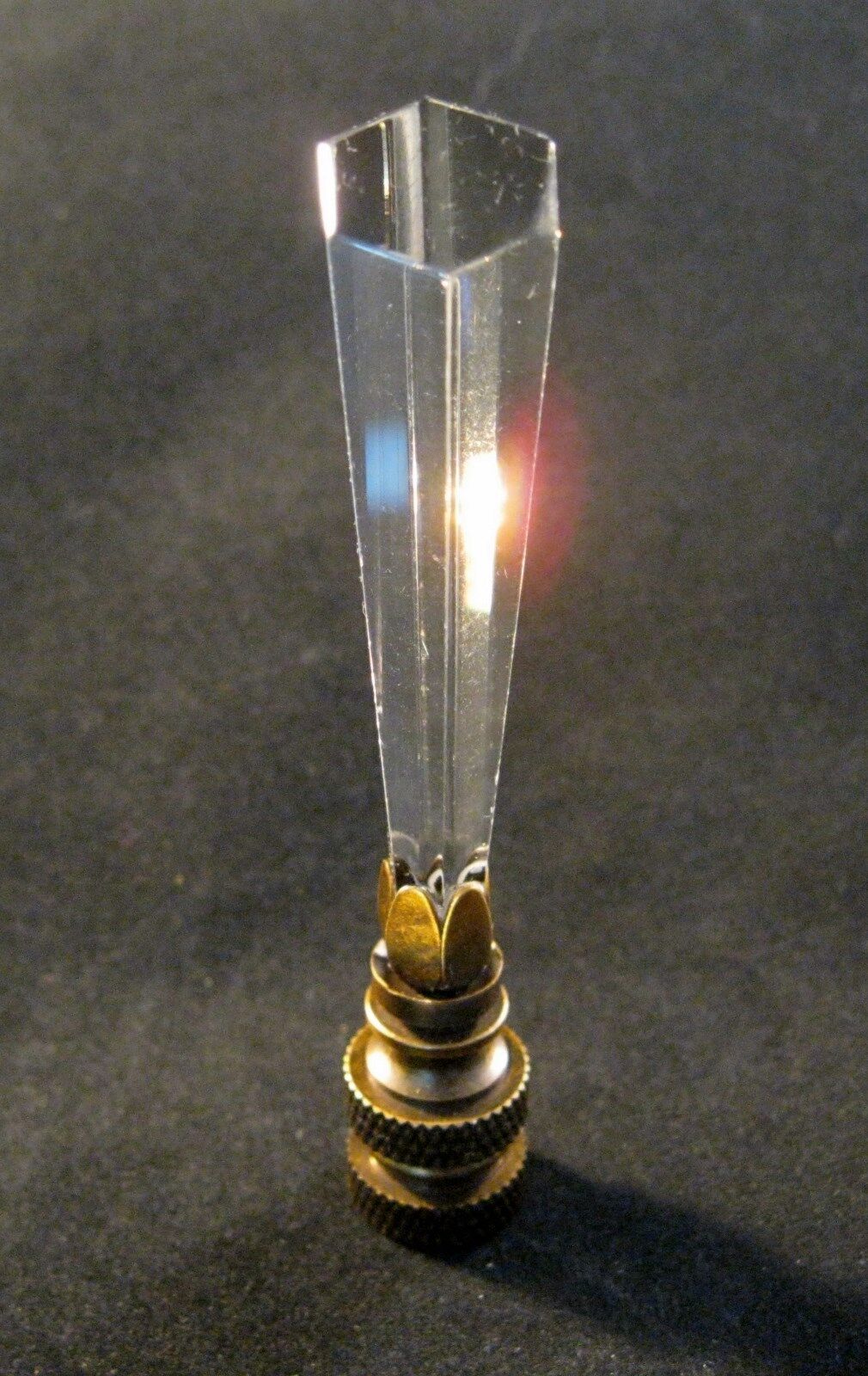 Lamp Finial-TAPERED SPEAR-Crystal Lamp Finial-Antique Brass Base
