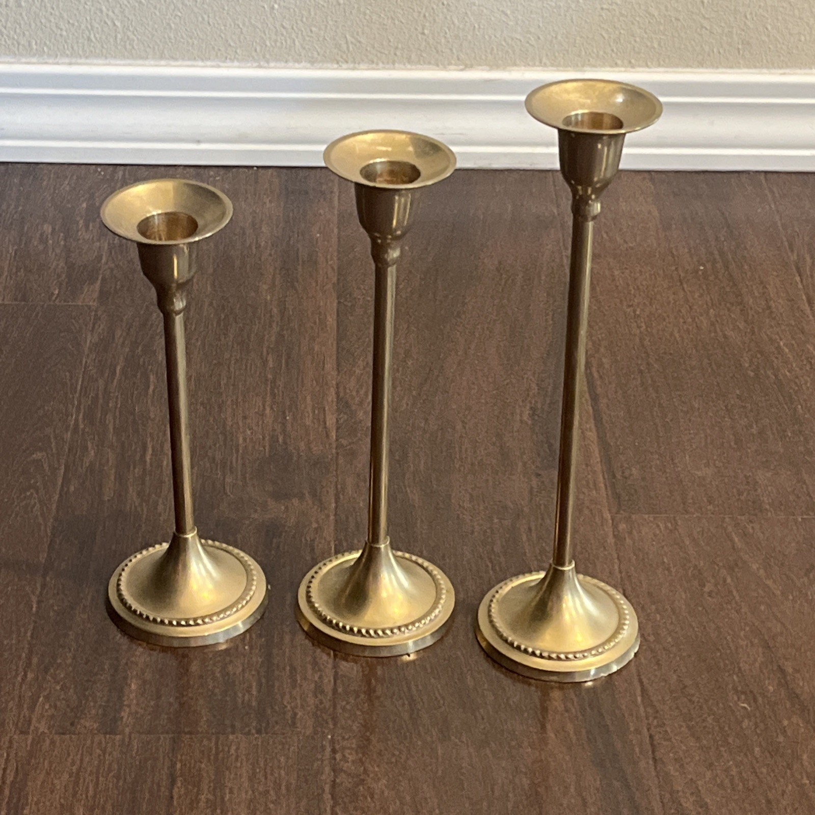 3 Vtg Solid Brass Taper Candle Candlesticks Holders Graduated 7-9\