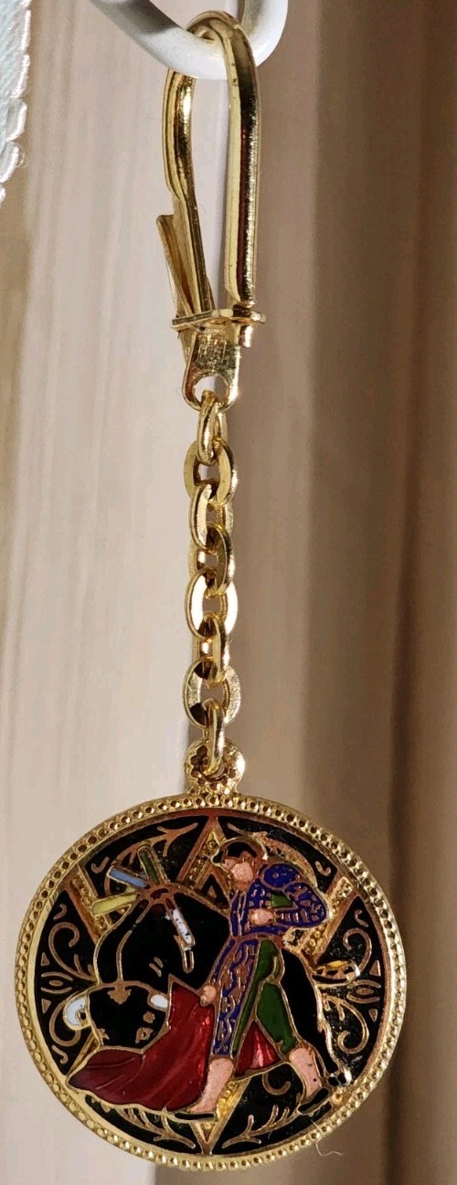 Vintage Damascene Spanish Bullfighter Golden Rim Feng Shui Amulet/ Keychain 