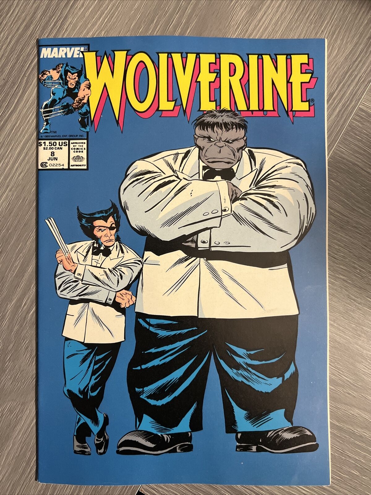 WOLVERINE #8 (Marvel, 1989) Iconic Grey Joe Fix It Hulk Cover White Pages VF/VF+
