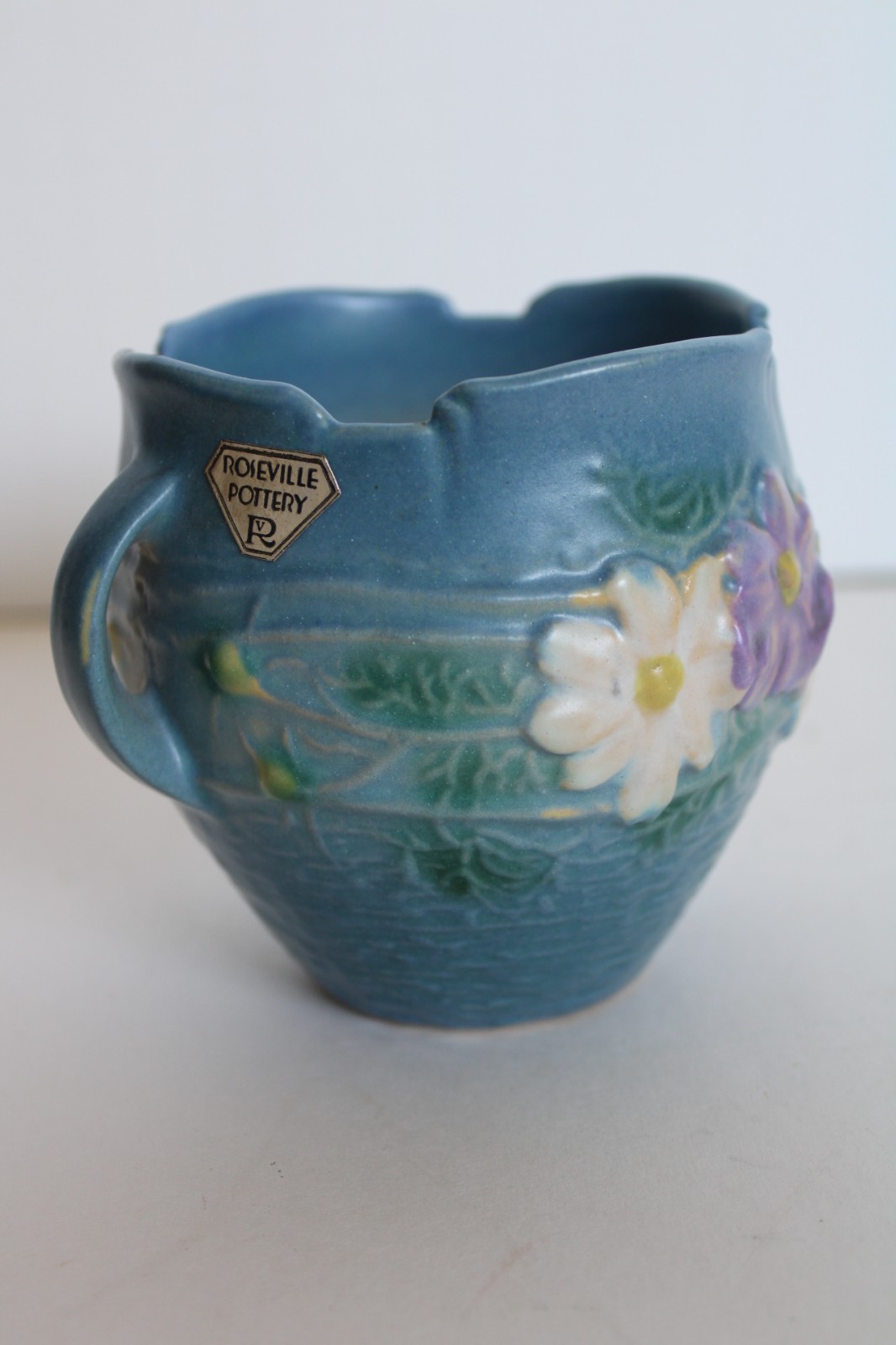 Vtg 1939 Roseville Pottery Cosmos Jardinere Planter w/ Orig Foil Label, 649-3 Vtg 1939 Roseville Pottery Cosmos Jardinere Planter w/ Orig Foil Label, 649-3