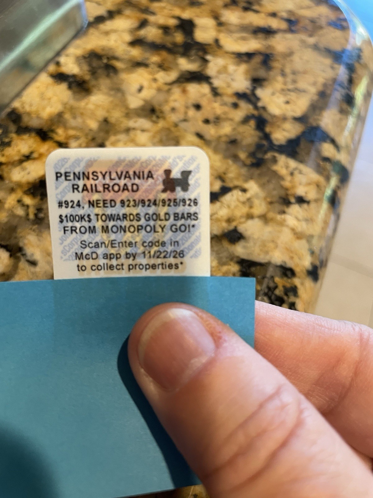 One \'26 McDonald\'s Monopoly -Not Redeemed- Reading Atlantic Illinois Pacific etc