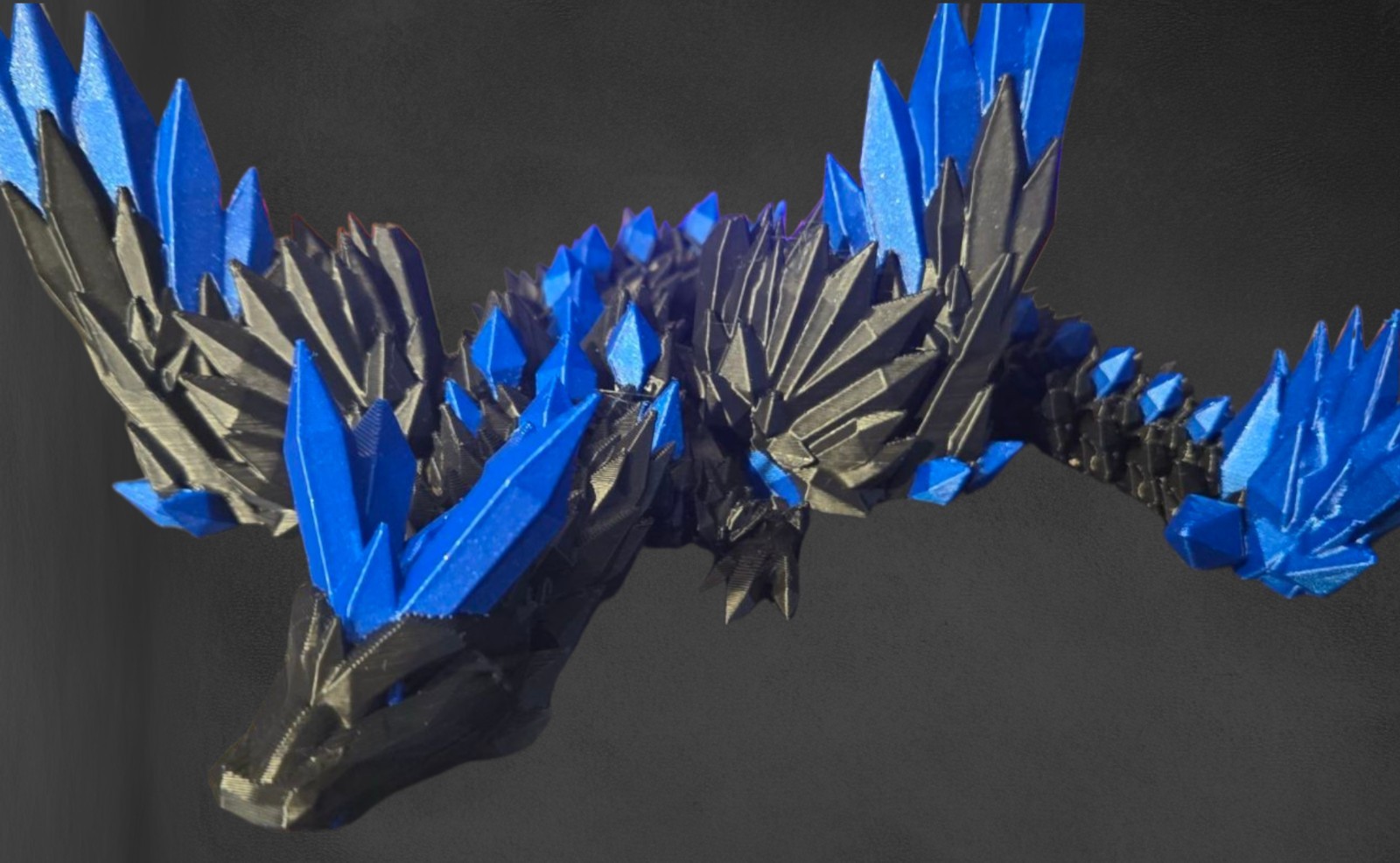 CrystalWing Crystal Dragon with Wings 3D Print Black and Blue 13in 
