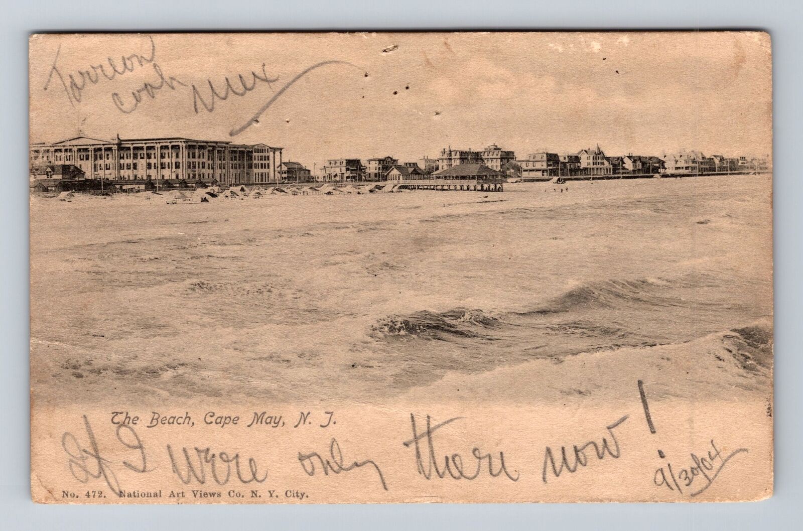 Cape May NJ-New Jersey, Panoramic The Beach, Antique Souvenir Vintage Postcard