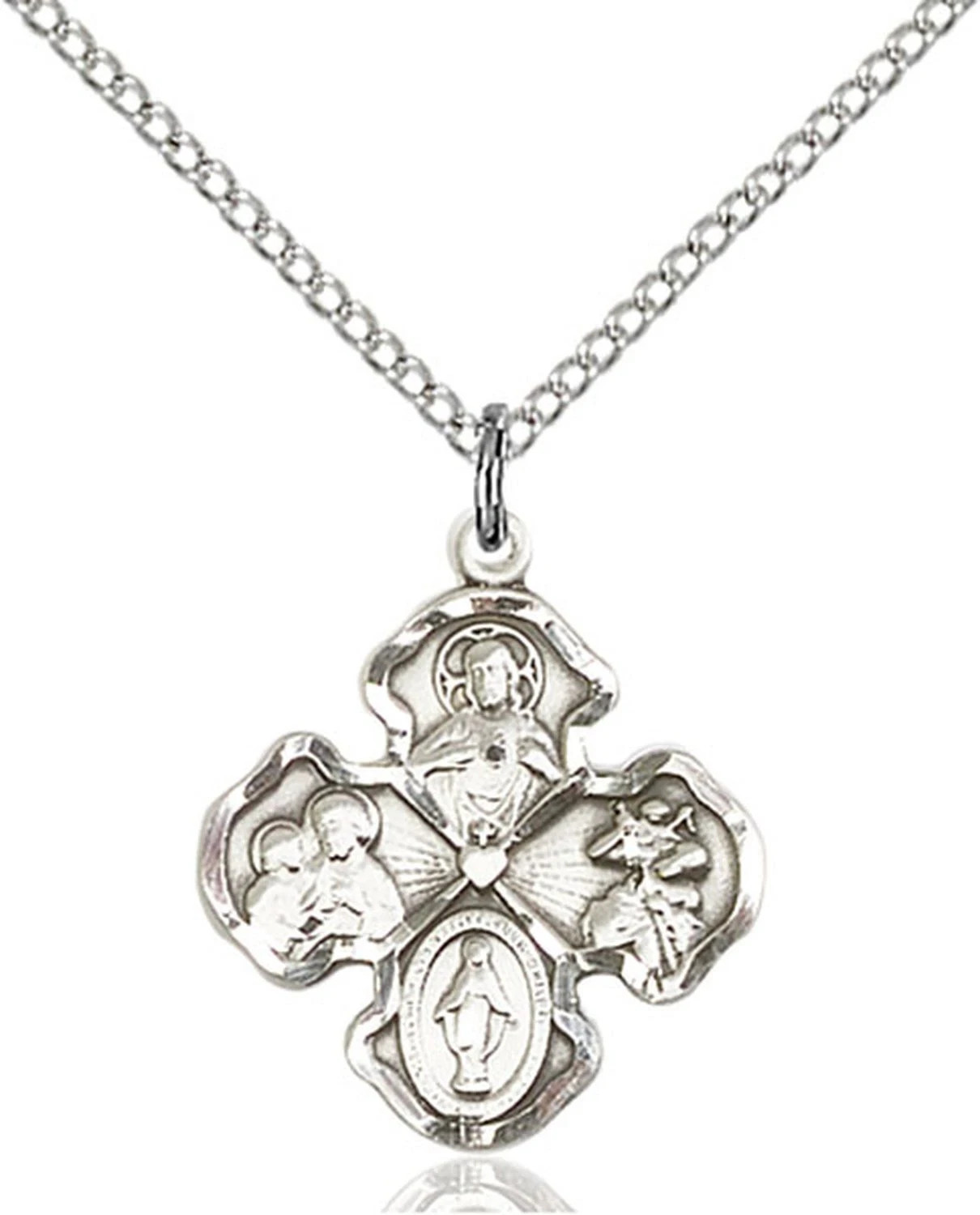 Pewter 4-Way Catholic Holy Medal Pendant Necklace 18\