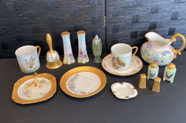Vintage Painted Porcelain with Gold Detail