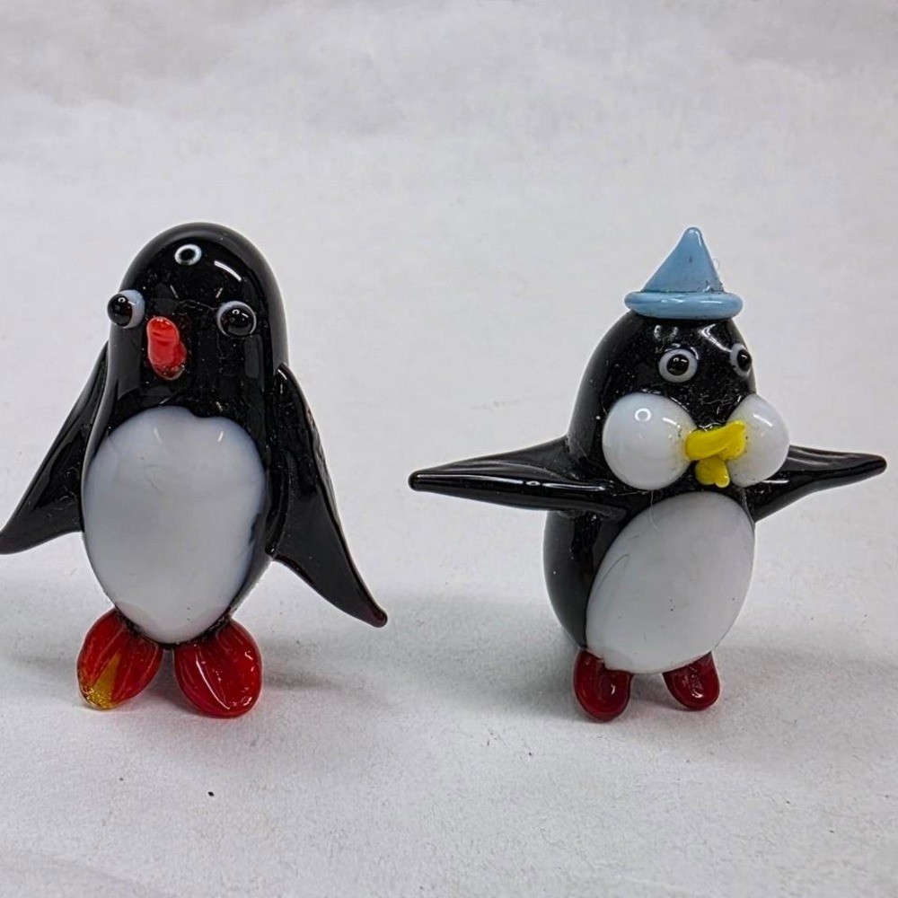 Murano Style Hand Blown Glass Penguin Figurines 1.5
