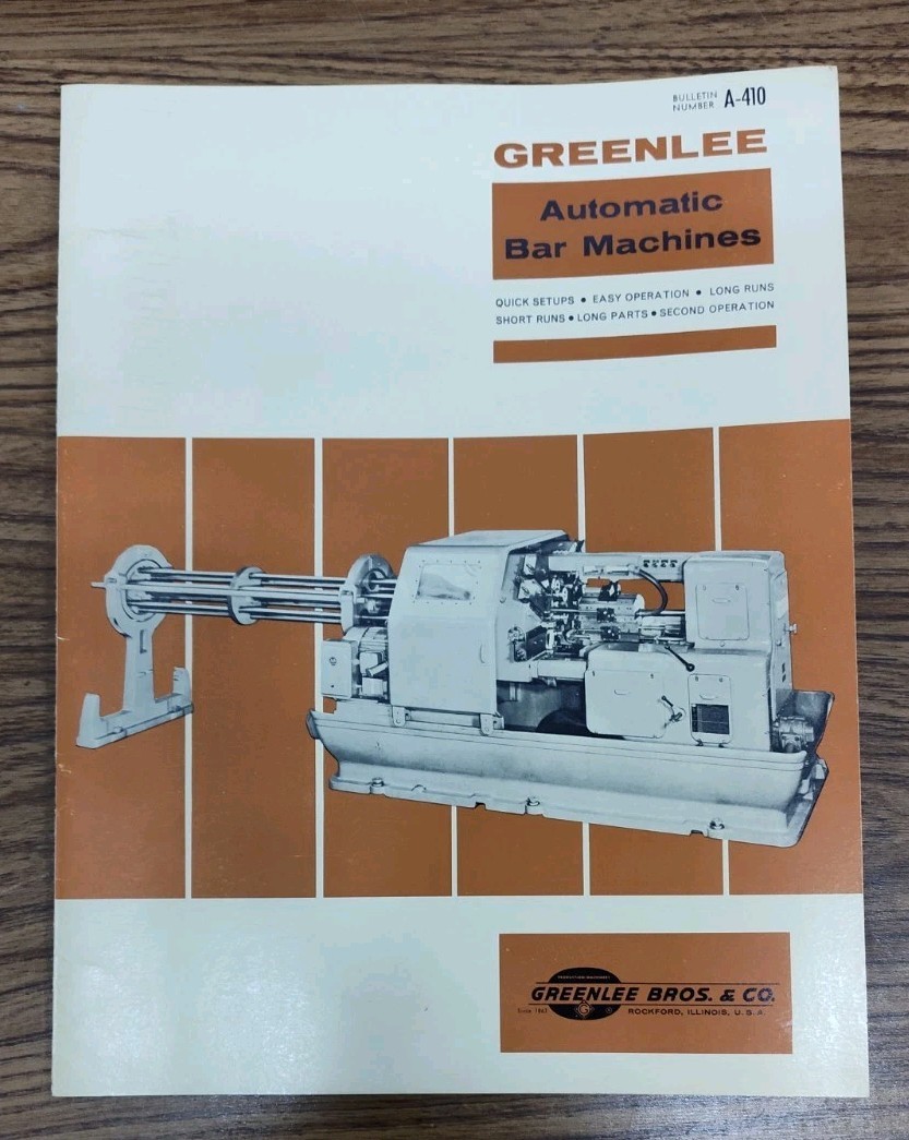 Greenlee Bros. Co Rockford, IL Industrial Metal Working Lathe Brochure Catalog 